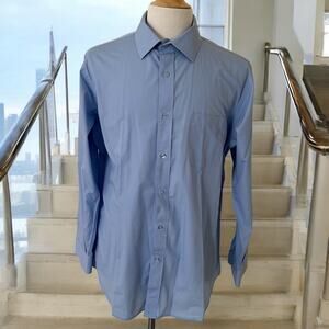 Angelo Rossi Men’s Long Sleeves Button Front Dress Shirt Blue Size 17 1/2 34-35